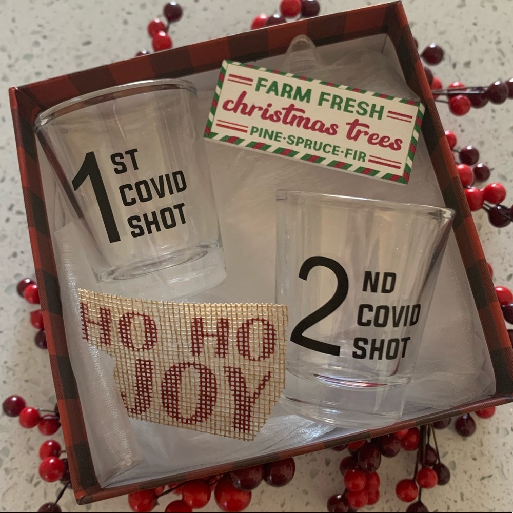 Funny Covid Shot Shot Glass Set, 1st shot and 2nd shot COVID-19 shot glasses set